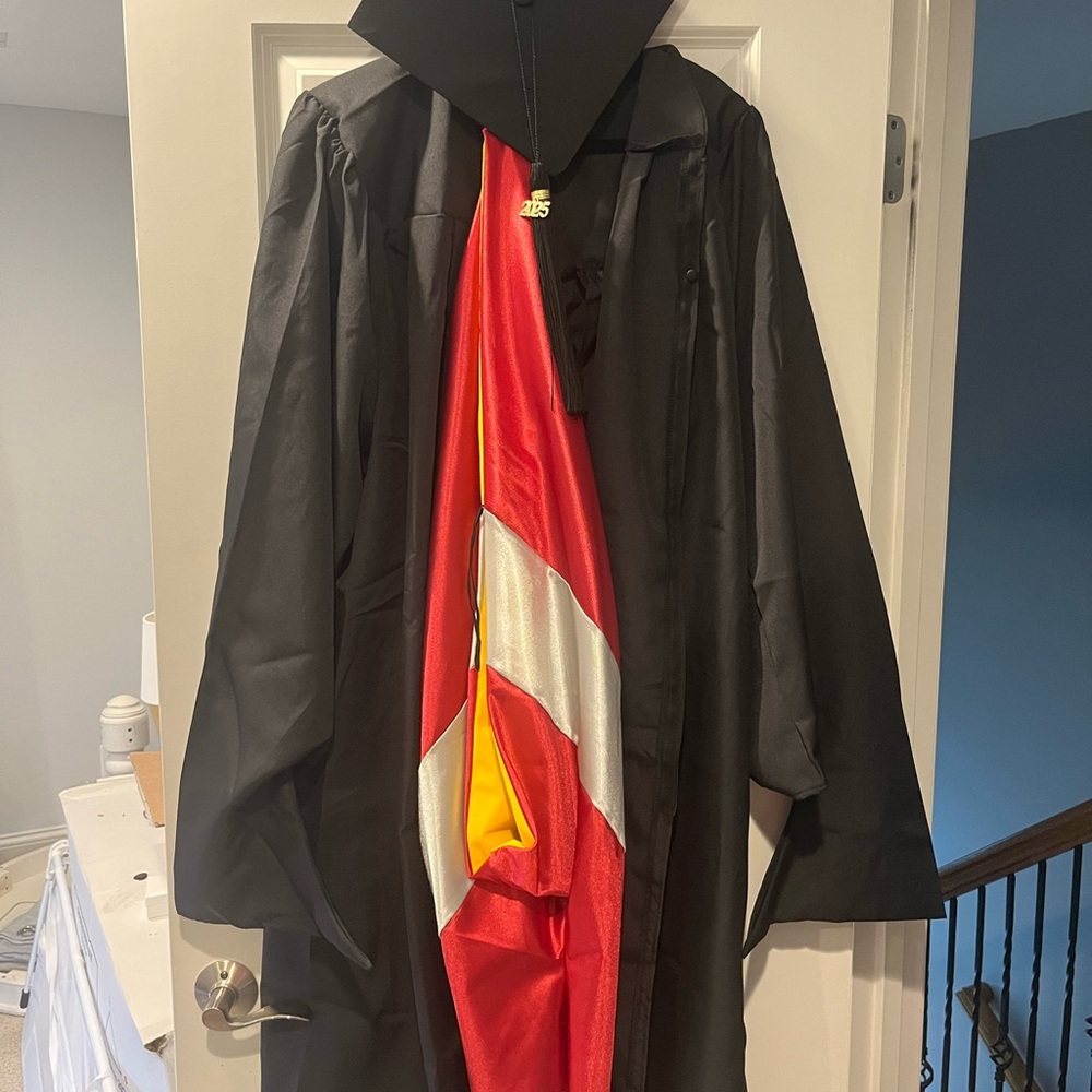 Masters Graduation Cap, Gown, and Hood